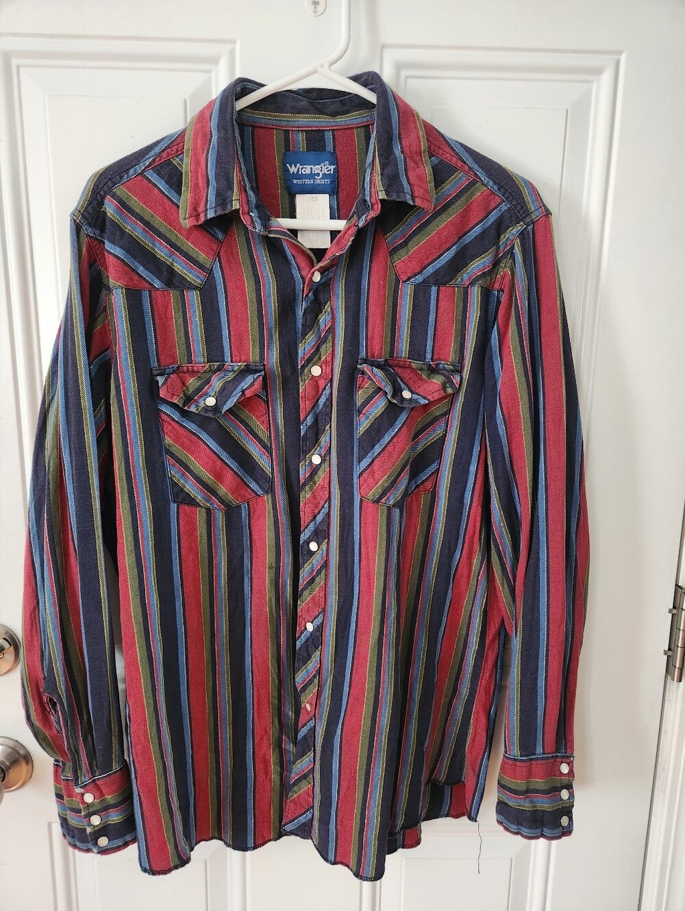 Vintage Wrangler Striped Western Pearl Button Up Long Sleeve Men's Size Large